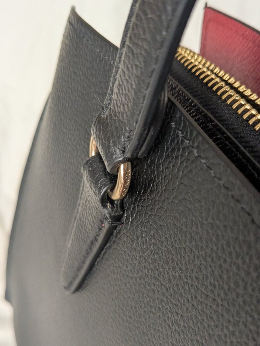 Coach Tatum Carryall Tote Work Bag Black Red Inside Pebble Double Leather C4078 - Picture 10 of 16